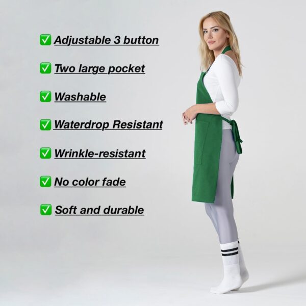 Green Kitchen Apron Waterdrop Resistant Cotton Apron - Image 3