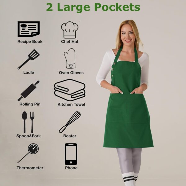 Green Kitchen Apron Waterdrop Resistant Cotton Apron - Image 4