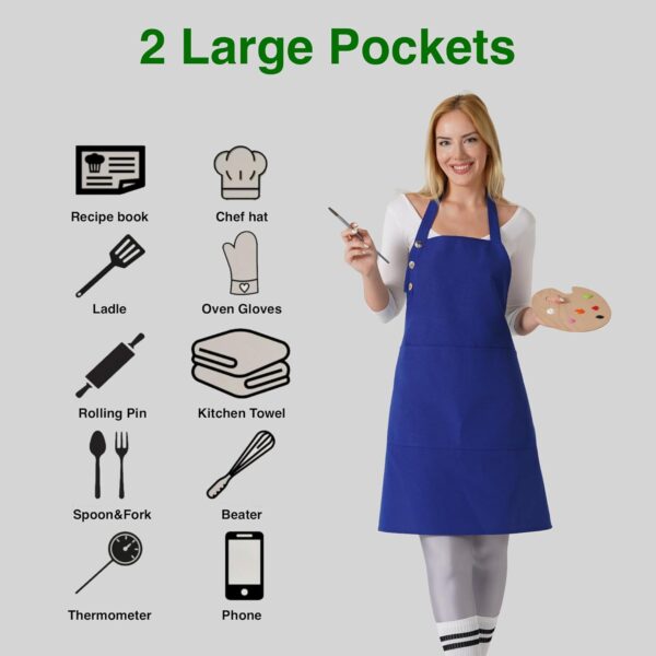 Blue Kitchen Apron Waterdrop Resistant Cotton Apron - Image 3