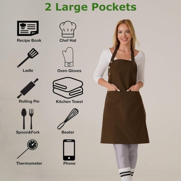 Broun Kitchen Apron Waterdrop Resistant Cotton Apron - Image 5