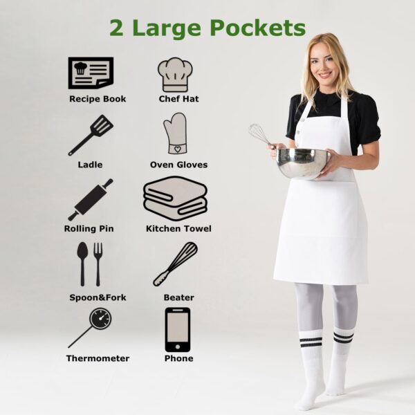 Off white Kitchen Apron Waterdrop Resistant Cotton Apron - Image 8